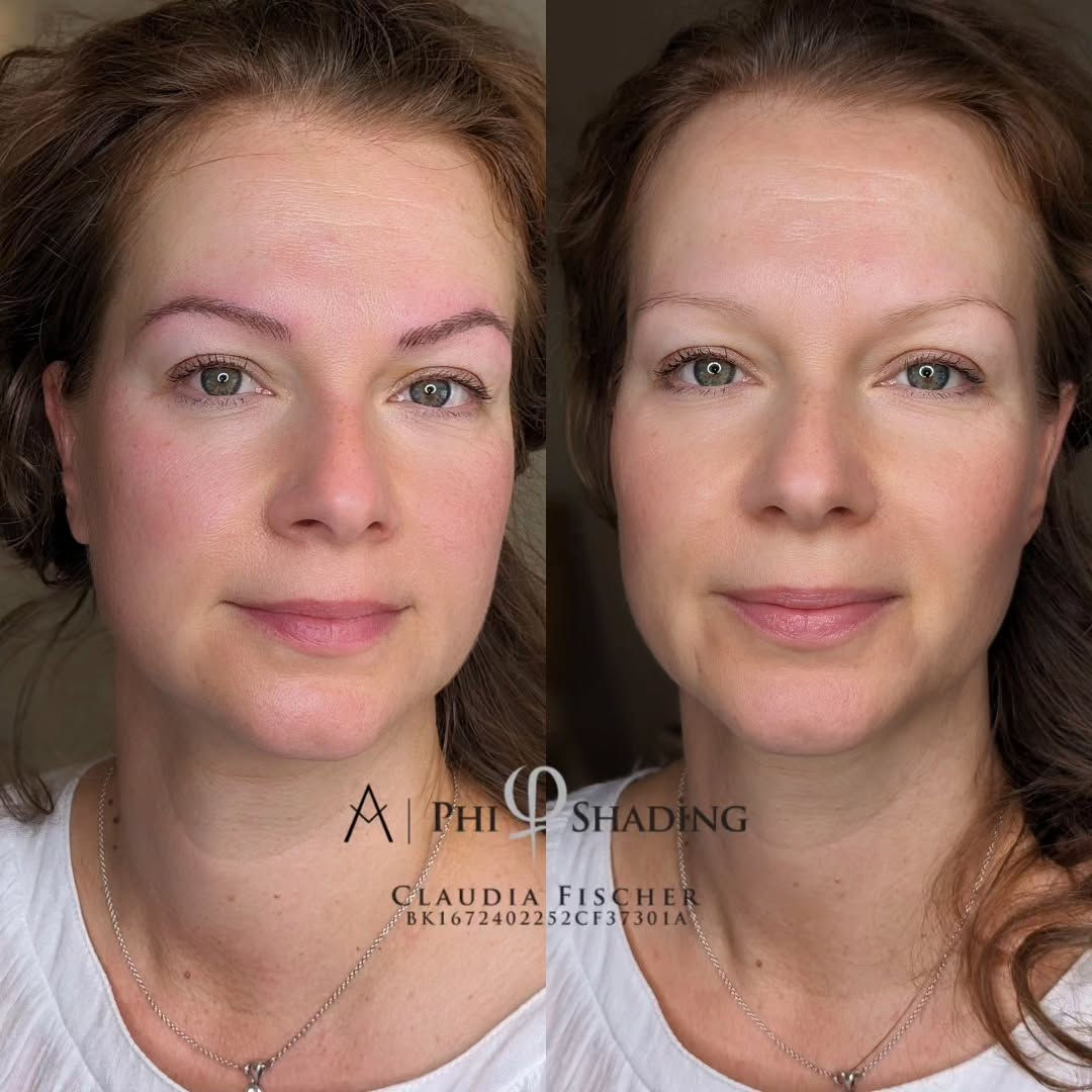 Vorher-Nachher-Bild einer Microblading-Behandlung für symmetrische Augenbrauen